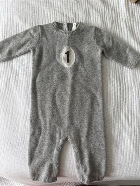 🏎️Bonpoint Gray Knit Footed One-Piece with Cream Number Patch Brand New No Tag